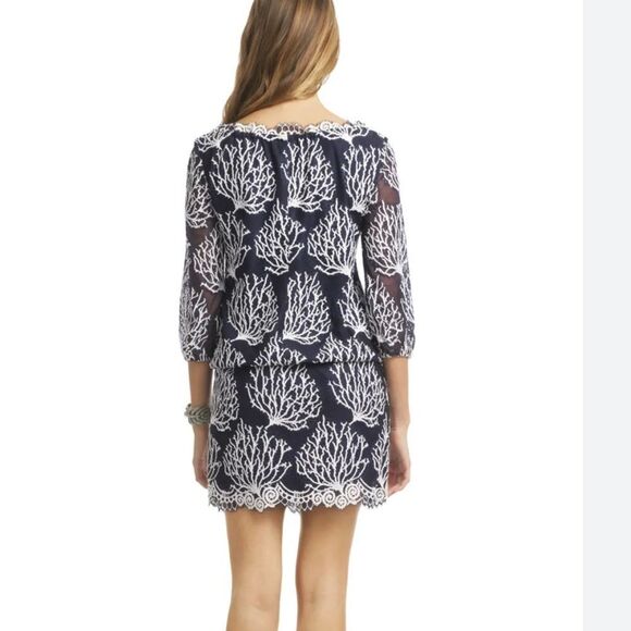 NWT Lily Pulitzer Seaside Coral Wendy Dress Notched Embroidered Lace Size 0 $198 - Picture 3 of 6